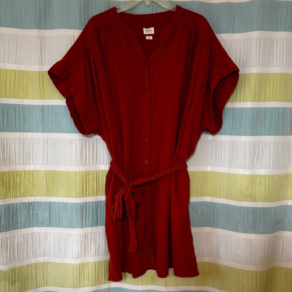 Wilfred Free Organic Cotton Gauzy Shirt Dress Rust Orange Red Sz XL - Picture 2 of 9